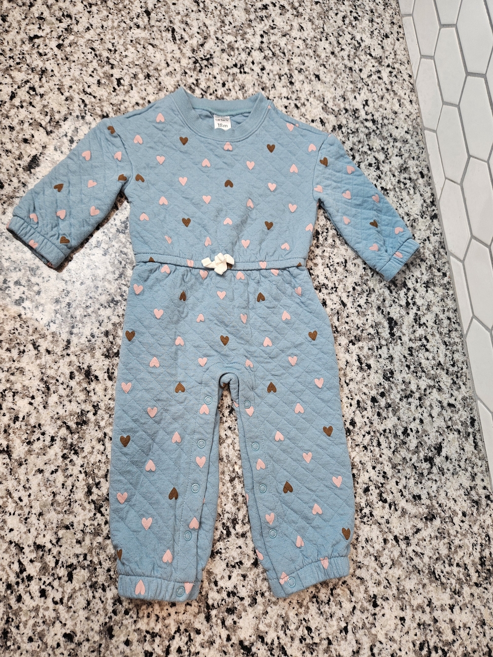 Blue Quilted Heart Print Baby Romper Size 18M