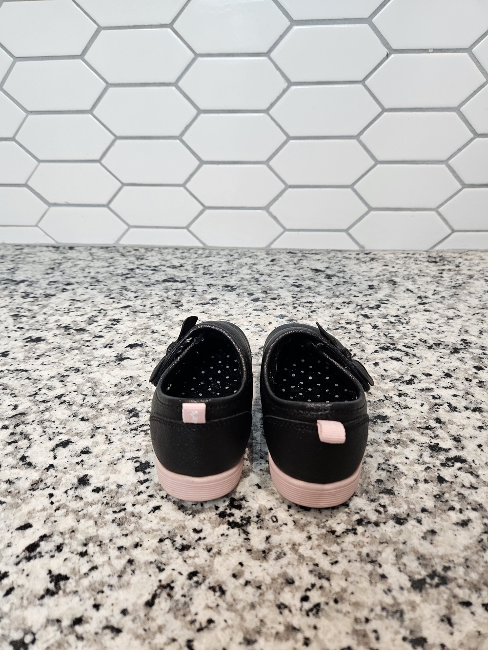 Carter's Black Baby Shoes with Pink Sole and Bow Size 5 photo 2