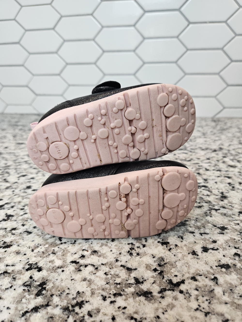 Carter's Black Baby Shoes with Pink Sole and Bow Size 5 photo 4