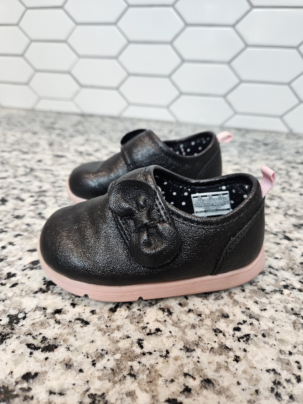 Carter's Black Baby Shoes with Pink Sole and Bow Size 5