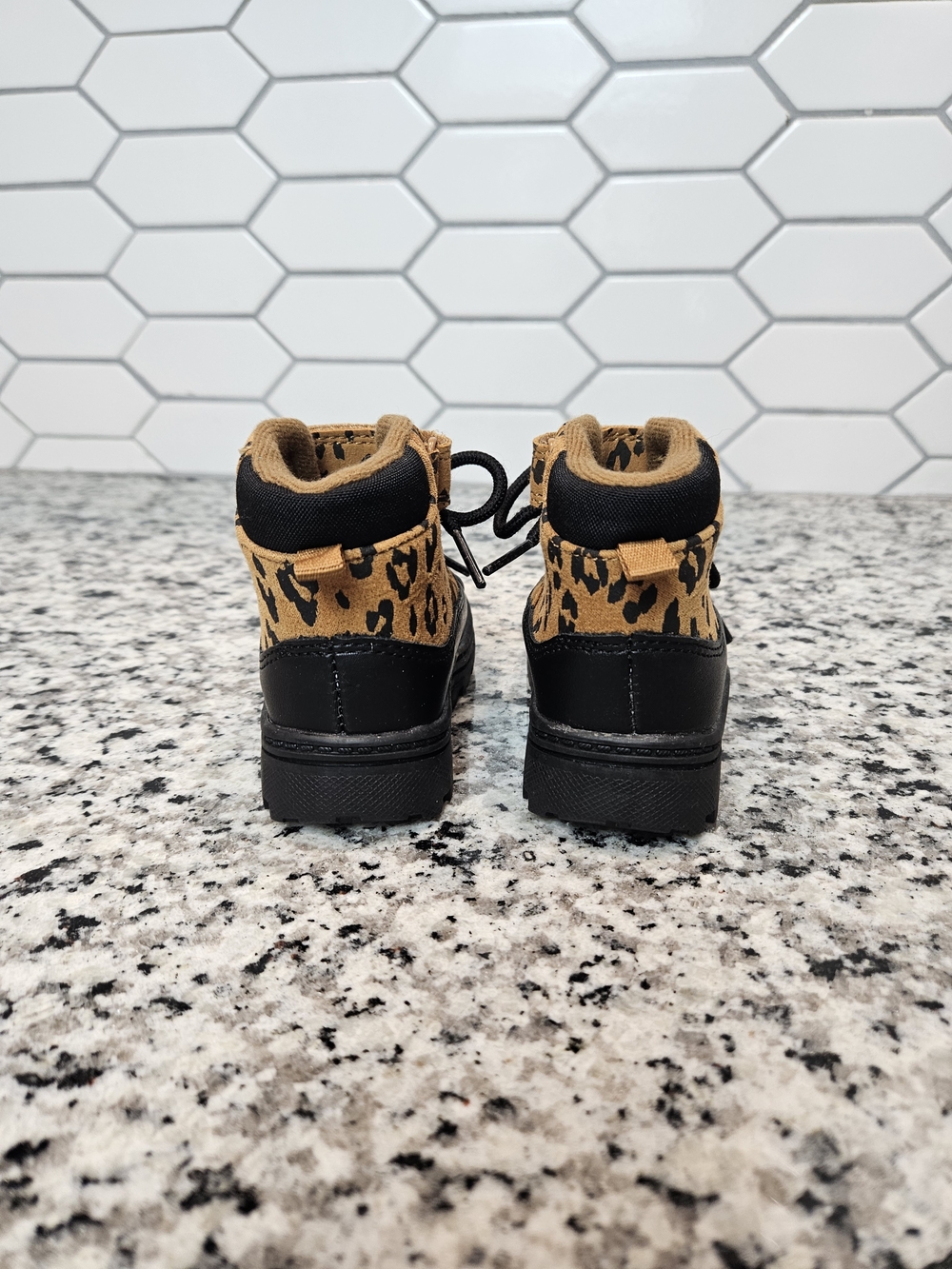 Carter's Leopard Print Tan and Black Lace-Up Baby Boots photo 4