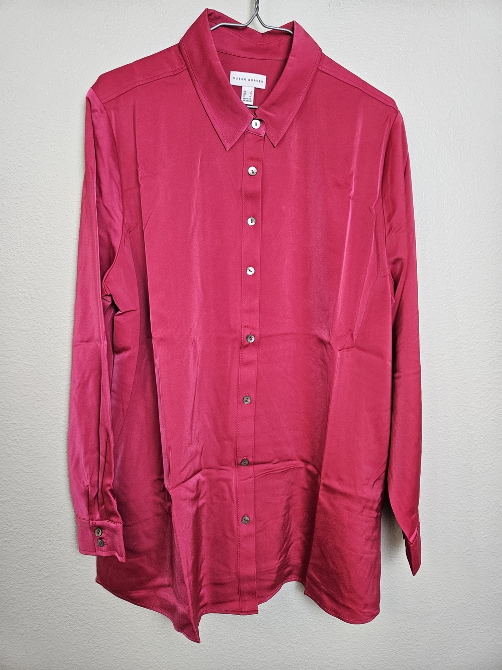 Susan Graver Fuchsia Button-Down Blouse Long Sleeves Large
