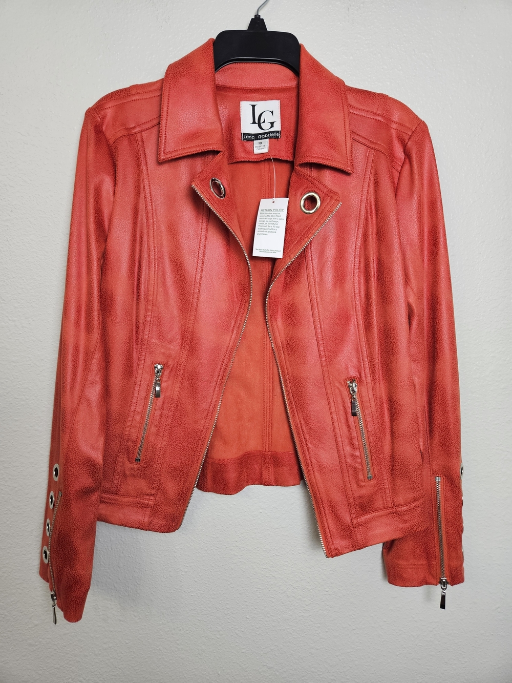 LG Women's Red Moto Jacket with Grommet Accents Size 10