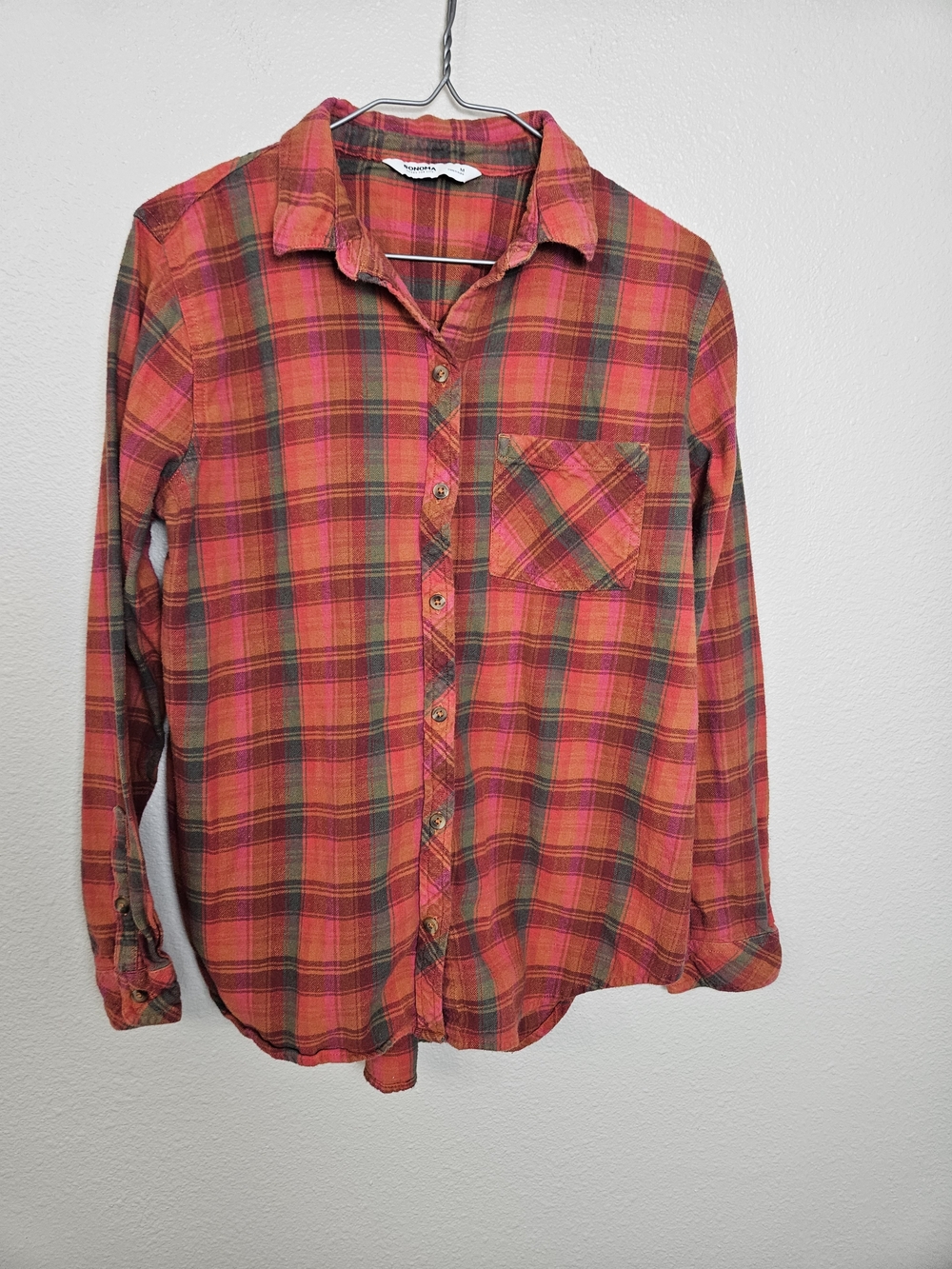 Sonoma Women's Long Sleeve Plaid Flannel Button-Up Shirt Medium