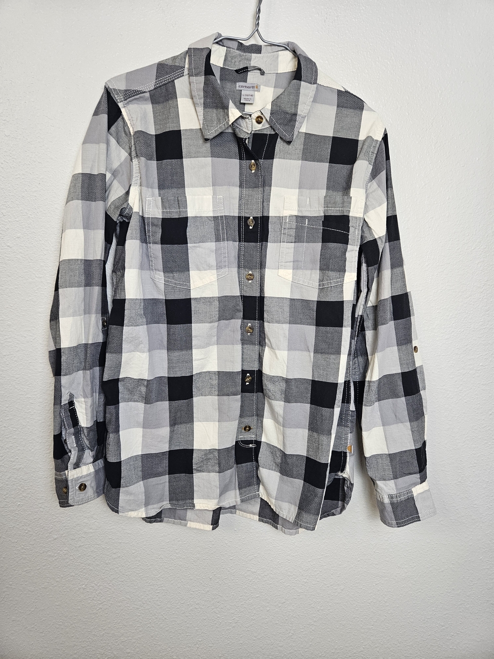 Carhartt Women's Black & White Buffalo Plaid Button-Down Shirt Size L