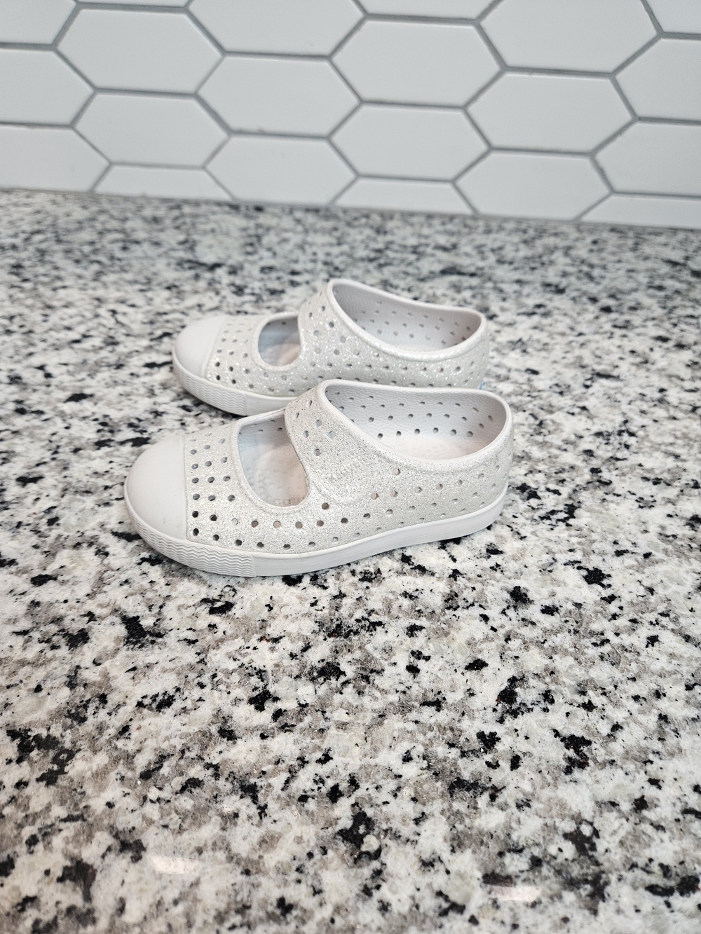 Native Shoes Kids Sparkle Mary Jane Sneakers in White c7